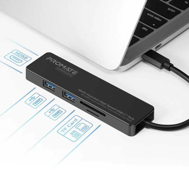 PROMATE LinkHub-C USB-C su HDMI 4K / 2x USB 3.0 / SD prievadais