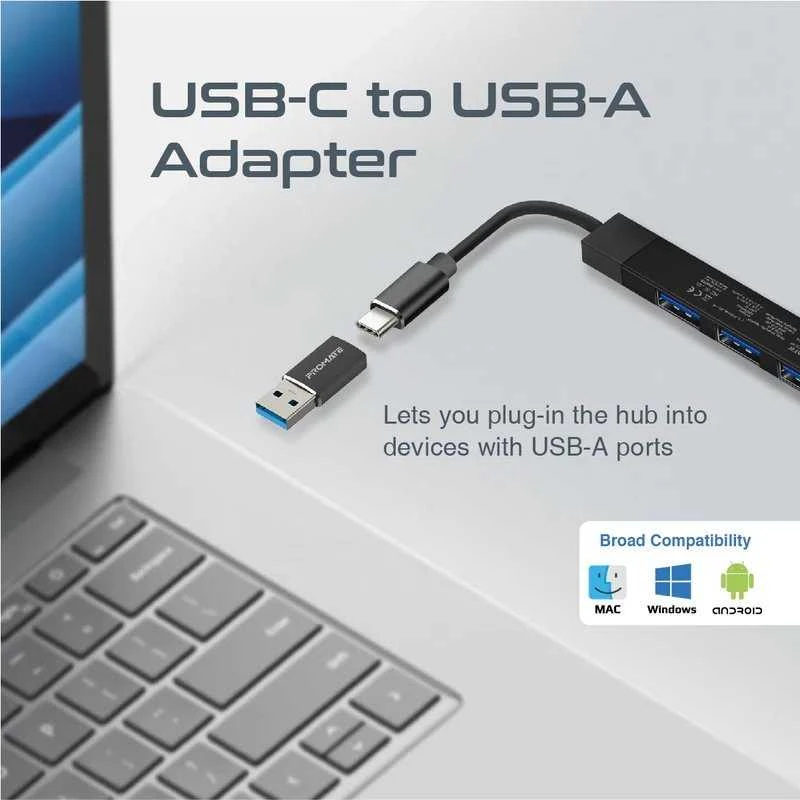 PROMATE LiteHub-4 USB-C šakotuvas, 3x USB 2.0 / 1x USB 3.0