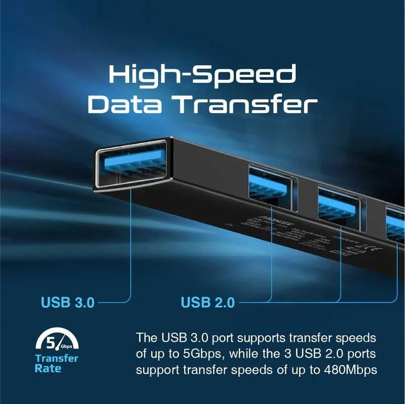 PROMATE LiteHub-4 USB-C šakotuvas, 3x USB 2.0 / 1x USB 3.0
