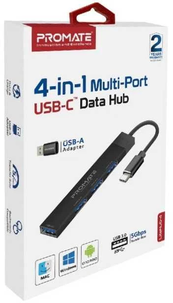 PROMATE LiteHub-4 USB-C šakotuvas, 3x USB 2.0 / 1x USB 3.0