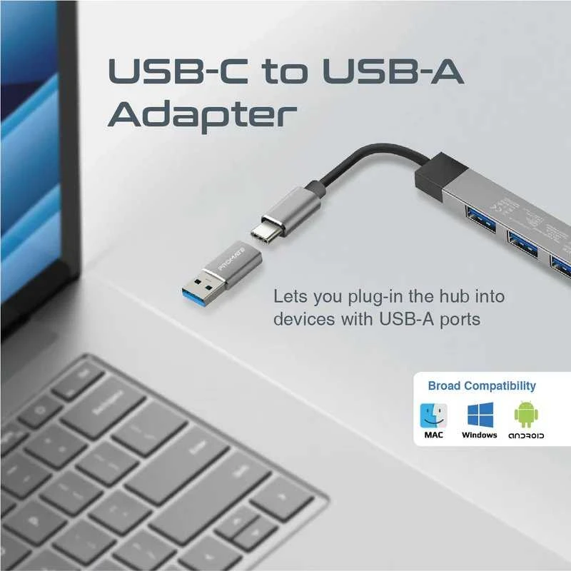 „Promate LiteHub-4“ USB-C šakotuvas, 3xUSB2.0 + USB3.0