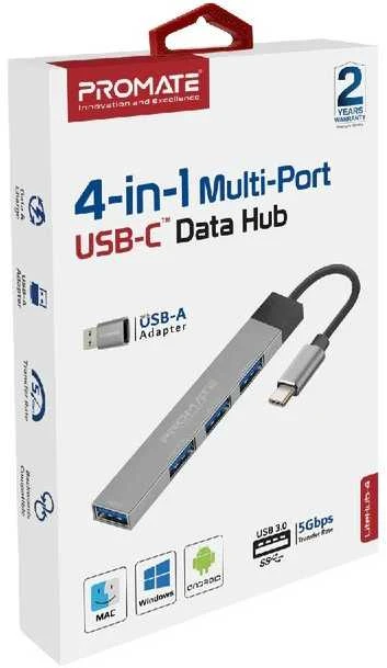 „Promate LiteHub-4“ USB-C šakotuvas, 3xUSB2.0 + USB3.0