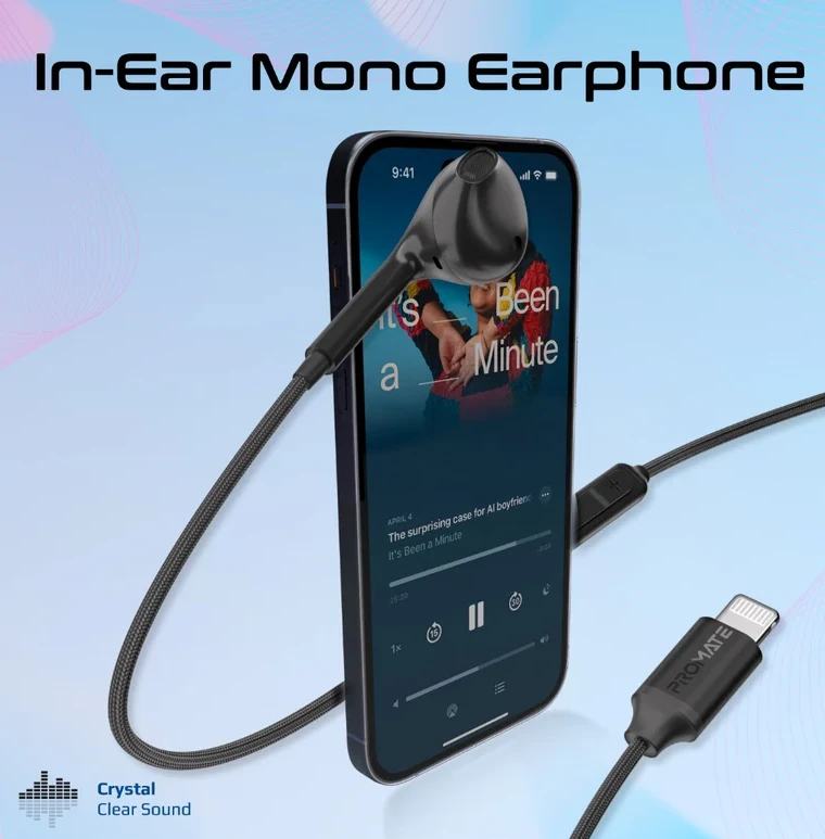 Ausinės Promate MonoPod Ergonomic Mono MFI Certified In-Ear su laidu Earphones Lightning / 1.3m