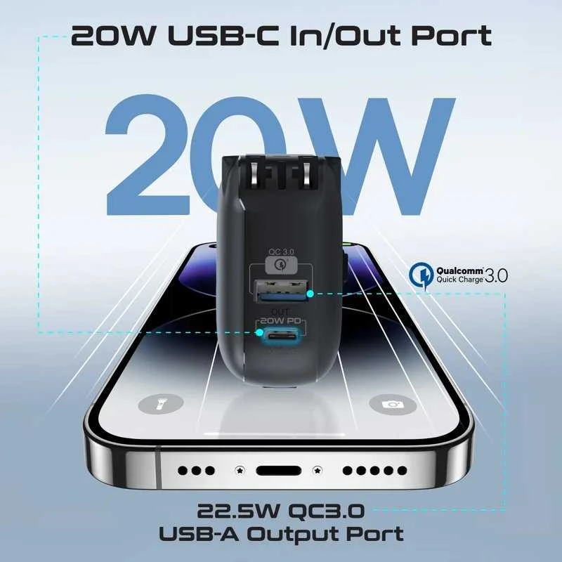„Promate PowerPack-10i“ įkroviklis-išorinė baterija 22 W / 10000 mAh / USB-C / QC3.0 / iWatch 2,5 W / 220 V ES/JAV/JK