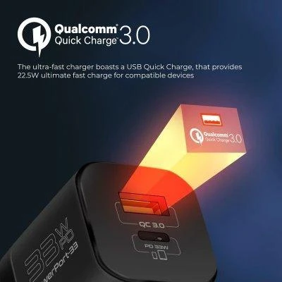 Promate PowerPort-33 įkroviklis su Quick Charge 3.0 funkcija