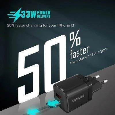 PROMATE PowerPort-33 GaNFast įkroviklio adapteris 33W / USB-C PD / USB-A