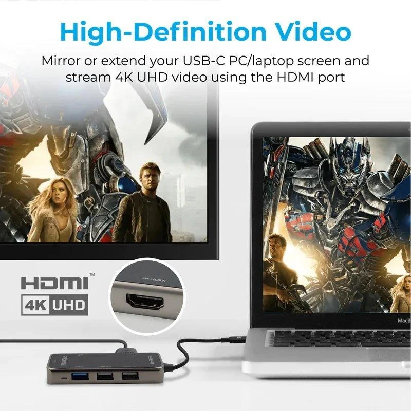 Promate USB-C šakotuvas prijungtas prie nešiojamojo kompiuterio