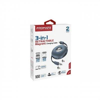 PROMATE Quiver sulankstomas magnetinis laidas USB-C į USB-C / Lightning / microUSB / 1m ID