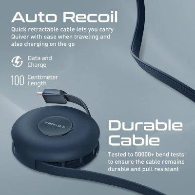 PROMATE Quiver sulankstomas magnetinis laidas USB-C į USB-C / Lightning / microUSB / 1m ID