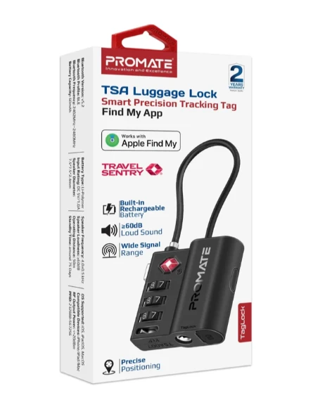 Kelioninis Promate „Proma TagLock TSA“ bagažo užraktas su išmaniąja tikslia sekimo etikete + „Apple Find My“