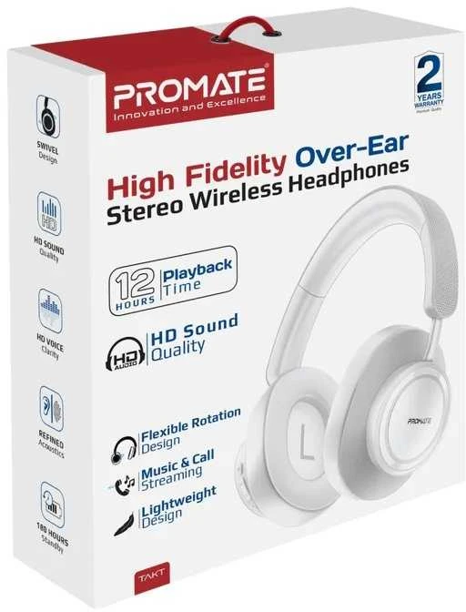„Promate Takt“ belaidės ausinės su „Bluetooth 5.4“ / AUX