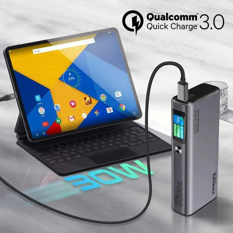 „Promate Titan-130“ išorinė baterija, 130 W / 20000 mAh / USB-C PD / QC3.0