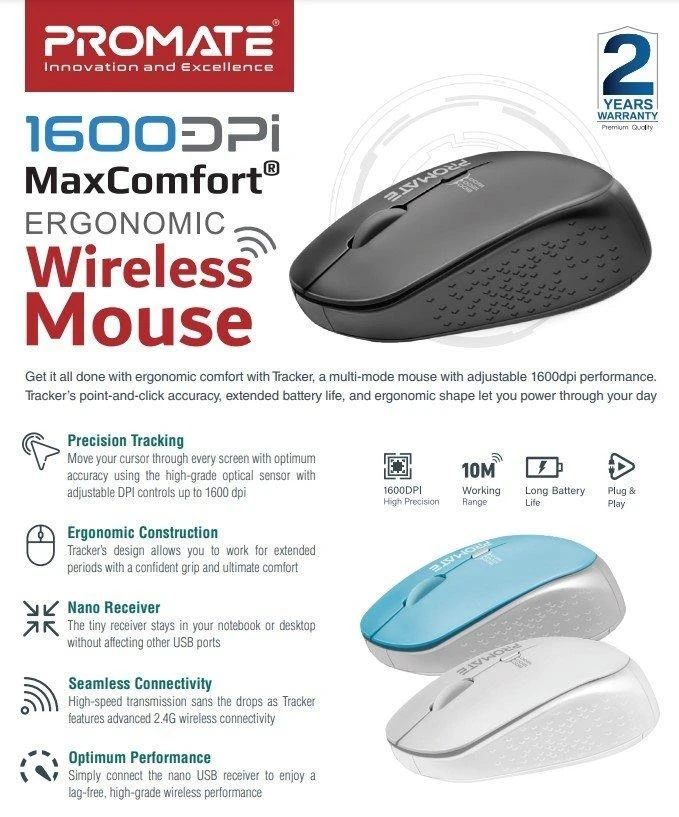 Pelė Promate PROMATE TRACKER MaxComfort® Ergonomic Belaidė pelė