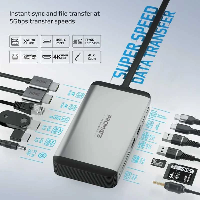 Promate VersaHub-MST 13-in-1 adapterio schema su prijungtais laidais