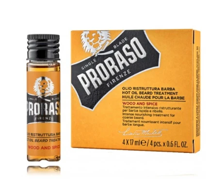 Proraso Wood & Spice Karštas aliejus barzdos priežiūrai, 4x17 ml