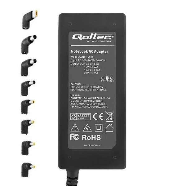 QOLTEC 50011 Universalus maitinimo adapteris 65W 8 kištukai + maitinimo laidas
