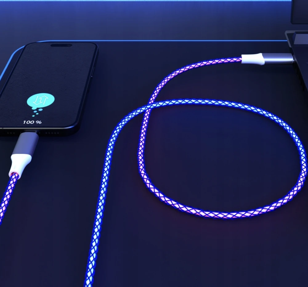 Qualo QCS-AC-00 šviečiantis kabelis USB-A – USB-C / 15W / 1m / LED