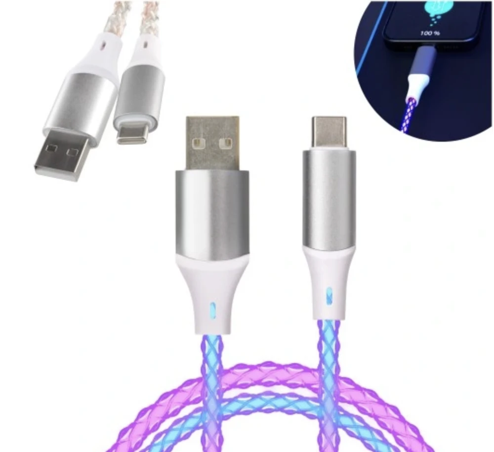 Qualo QCS-AC-00 šviečiantis kabelis USB-A – USB-C / 15W / 1m / LED