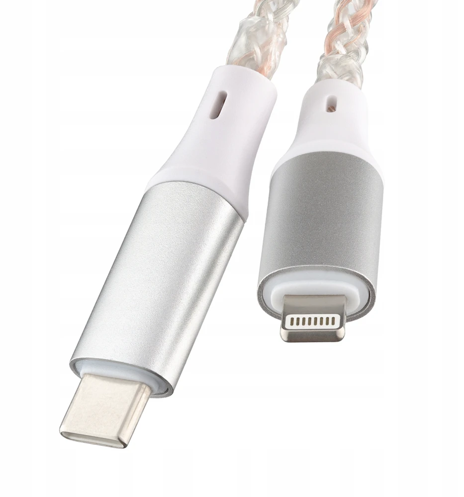 Kabelis USB TelForceOne QUALO QCS-CL-00 świecący 1 m USB-C-Lightning 3 A Baltai-sidabrinė (GSM185188)