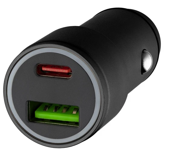 Qualo QLS-AC-38 aliumininis automobilinis įkroviklis 38W / USB-C / USB-A