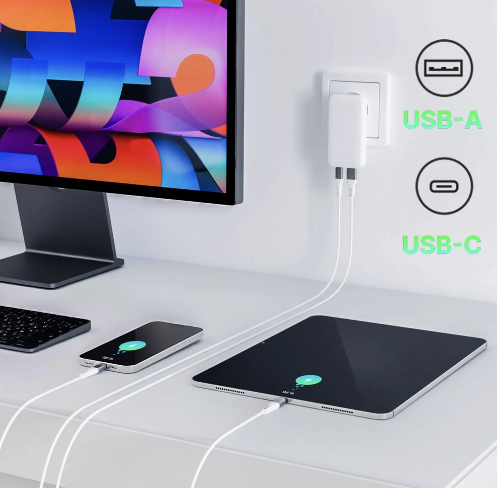 „Qualo QLS-GN-US-AC-45-00 GaN“ itin plonas GaN įkroviklis USB-C / 45 W
