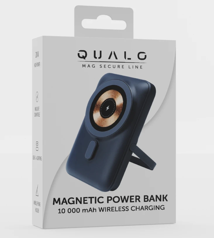 „Qualo QMPB5-LD-01 MagSafe“ belaidis įkroviklis, 10000mAh / LED / 20 W / USB-C / „Lightning“