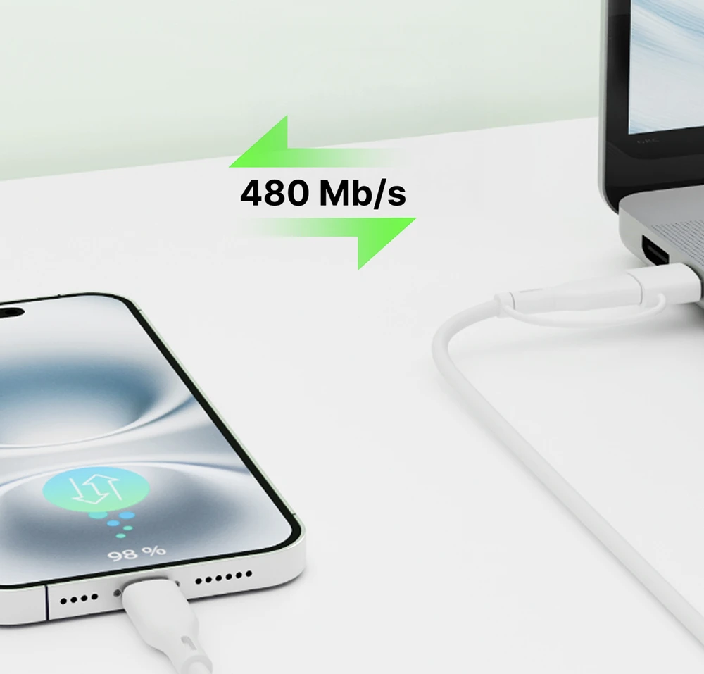 Qualo QRC-CC+A-00 laidas 2in1 USB-C – USB-C / USB-A adapteris / 1.5m / baltas