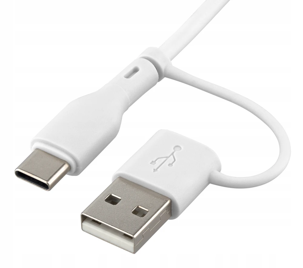 Qualo QRC-CC+A-00 laidas 2in1 USB-C – USB-C / USB-A adapteris / 1.5m / baltas