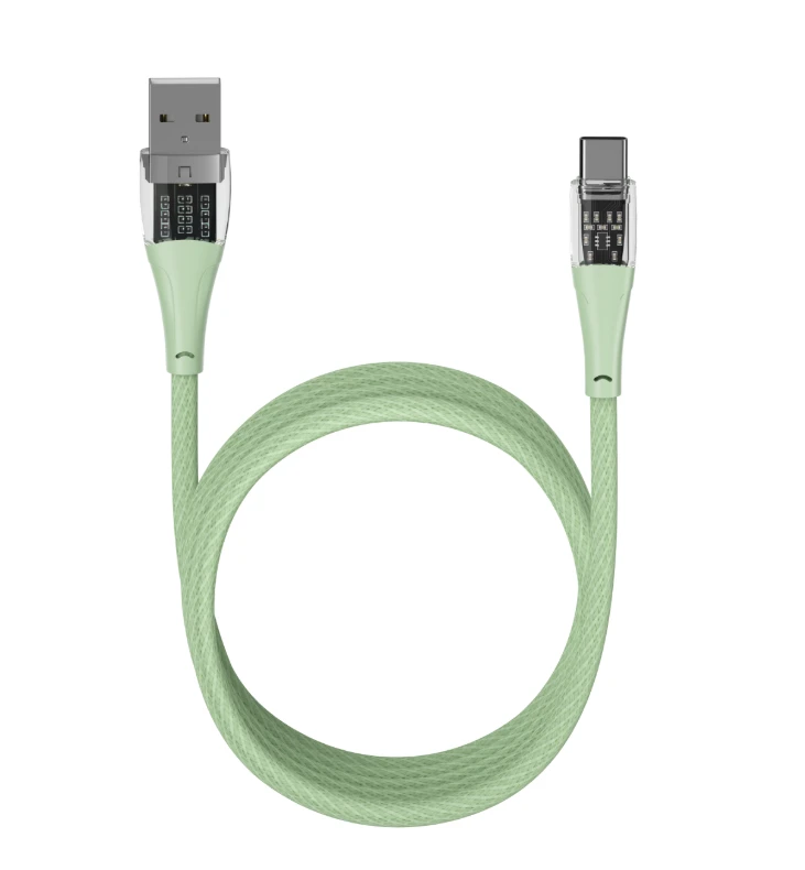 Qualo QTCN-AC-04 Permatomas nailoninis kabelis USB-A – USB-C / 60 W / 1,5 m / žalias