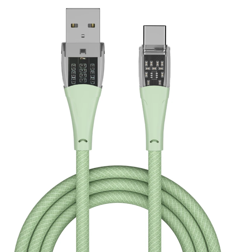 Qualo QTCN-AC-04 Permatomas nailoninis kabelis USB-A – USB-C / 60 W / 1,5 m / žalias