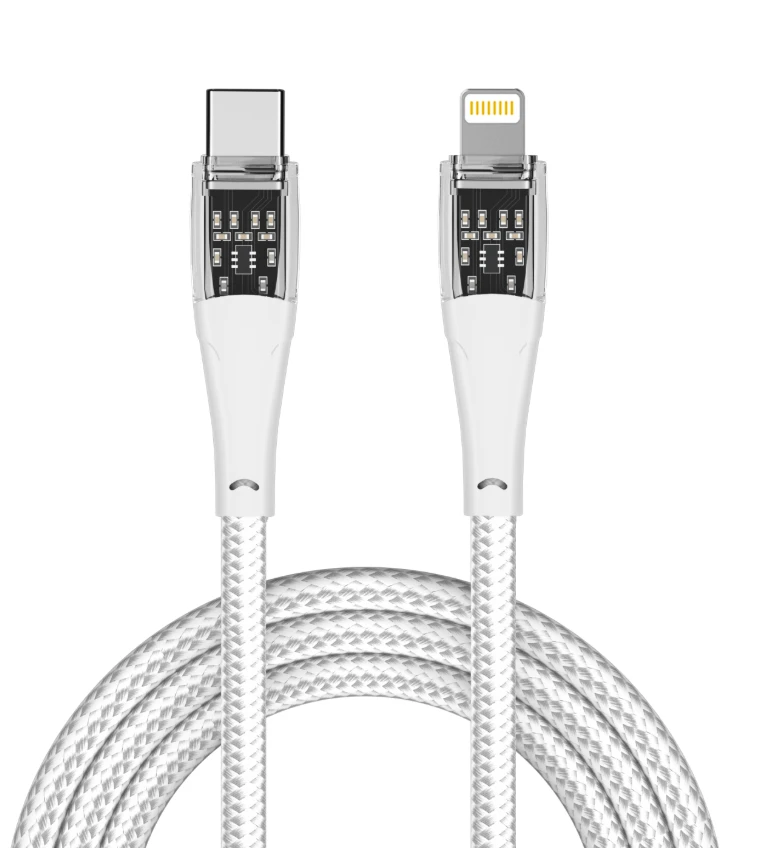 Qualo QTCN-CL-00 permatomas nailono laidas USB-C – Lightning / 12W / 1.5m / baltas