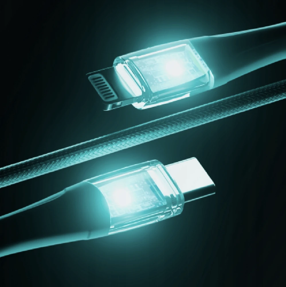 Qualo QTCN-CL-04 permatomas nailono kabelis USB-C - Lightning / 12W / 1.5m / žalias