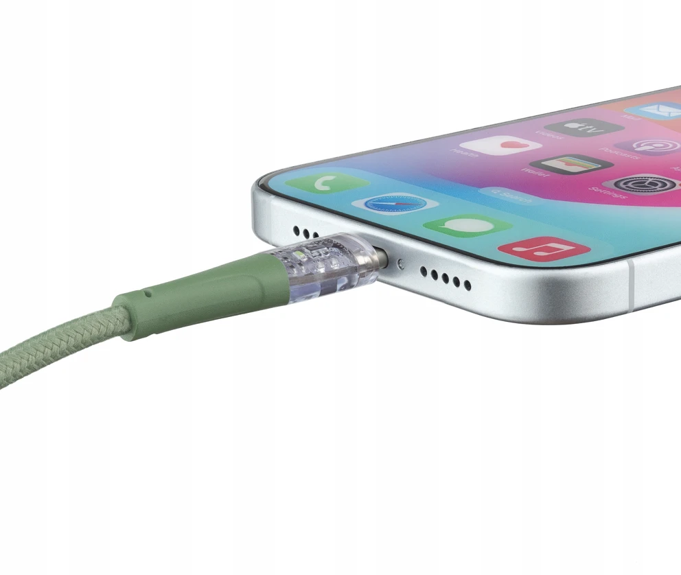 Qualo QTCN-CL-04 permatomas nailono kabelis USB-C - Lightning / 12W / 1.5m / žalias