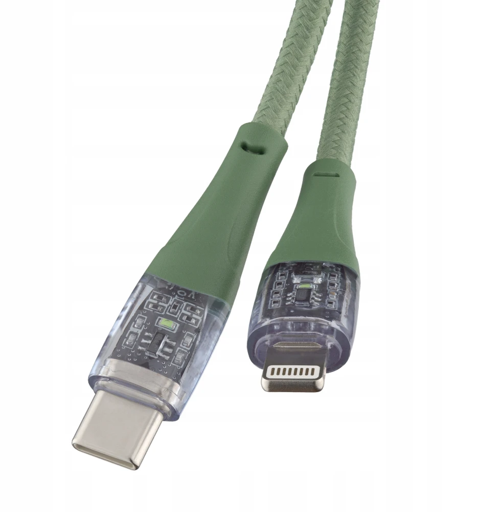 Qualo QTCN-CL-04 permatomas nailono kabelis USB-C - Lightning / 12W / 1.5m / žalias