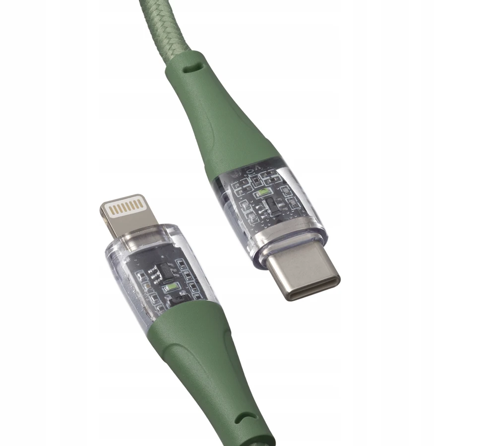 Qualo QTCN-CL-04 permatomas nailono kabelis USB-C - Lightning / 12W / 1.5m / žalias