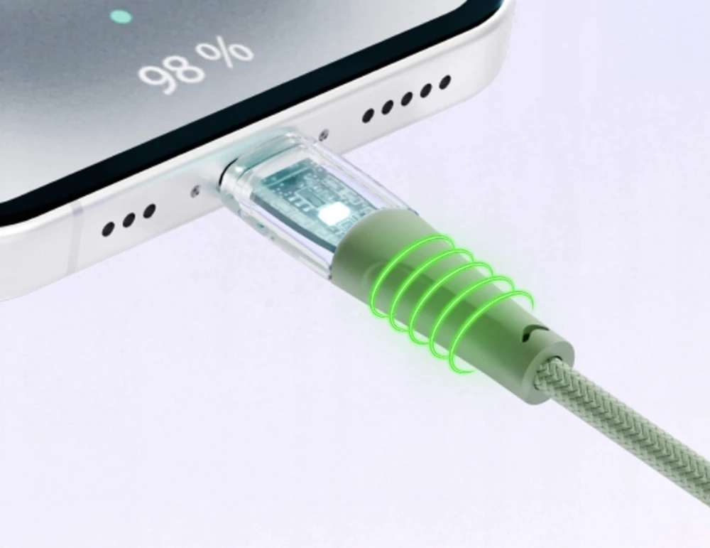 Qualo QTCN-CL-04 permatomas nailono kabelis USB-C - Lightning / 12W / 1.5m / žalias