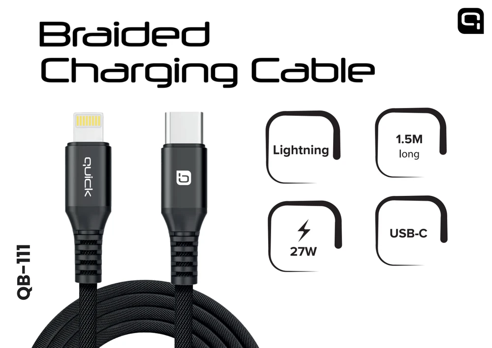 USB kabelis Quick USB-C - Lightning 1,5 m juodas (4752168141229)