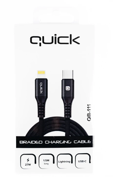 USB kabelis Quick USB-C - Lightning 1,5 m juodas (4752168141229)
