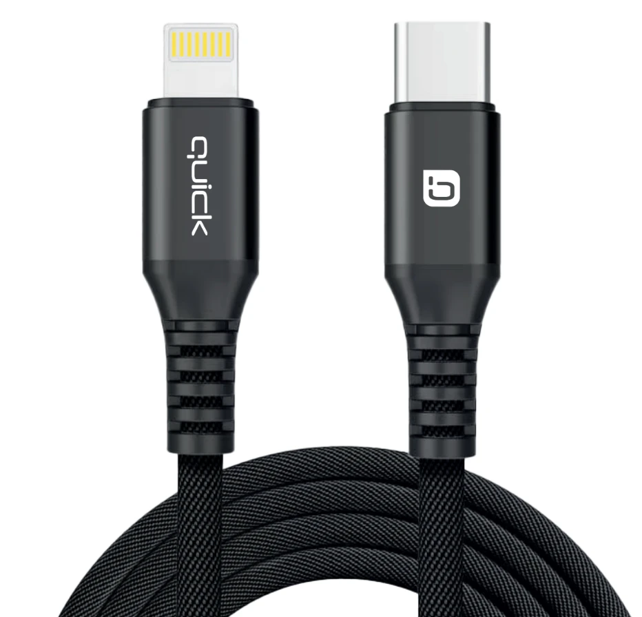 USB kabelis Quick USB-C - Lightning 1,5 m juodas (4752168141229)