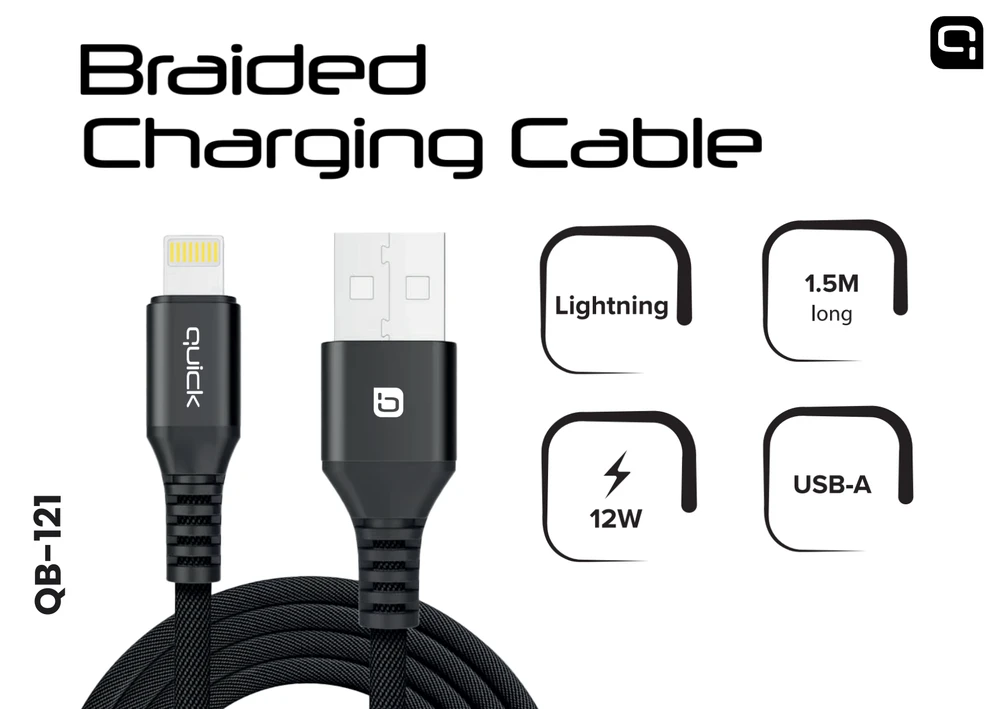 USB kabelis Quick USB-A - Lightning 1,5 m juodas (4752168141243)