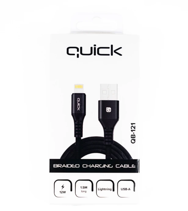 USB kabelis Quick USB-A - Lightning 1,5 m juodas (4752168141243)