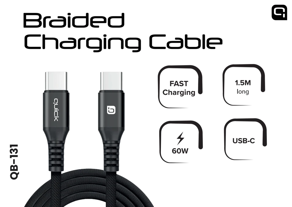 USB kabelis Quick USB-C - USB-C 1,5 m juodas (4752168141267)