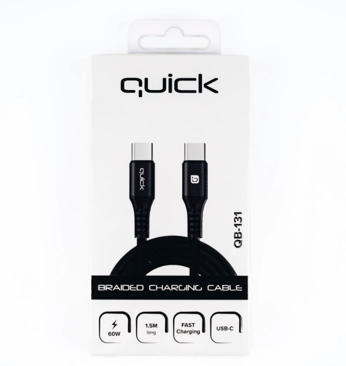 USB kabelis Quick USB-C - USB-C 1,5 m juodas (4752168141267)