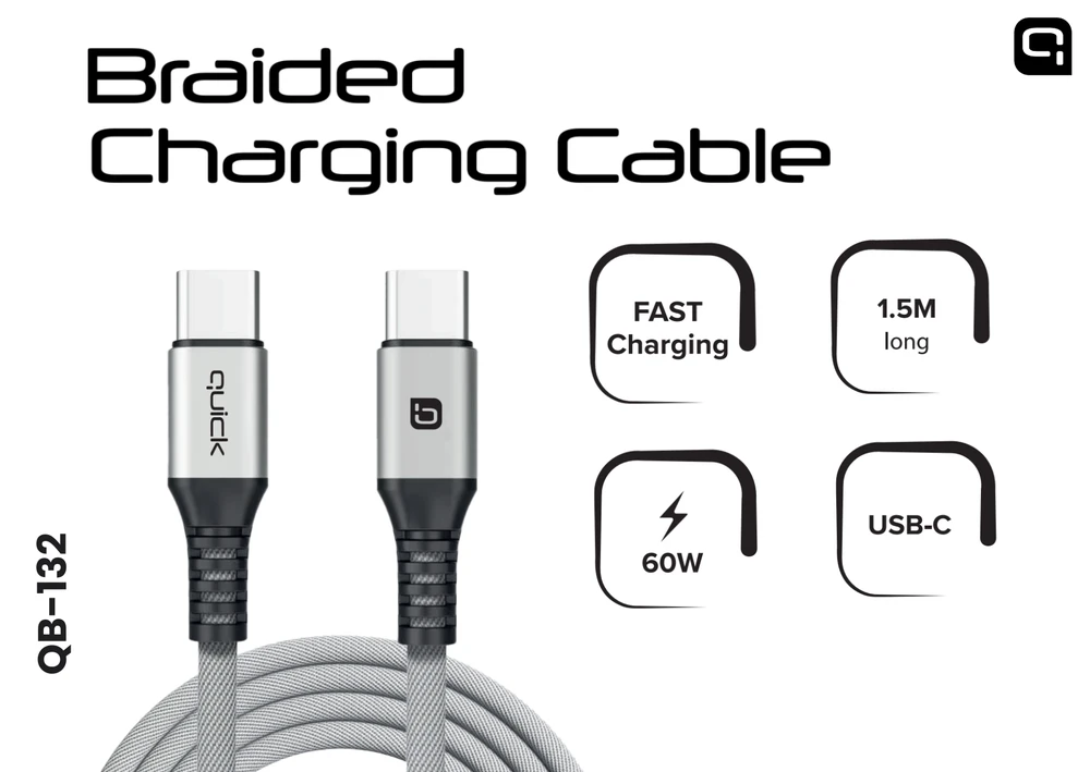 Quick USB-C - USB-C kabelis 1,5 m pilkas (4752168141274)