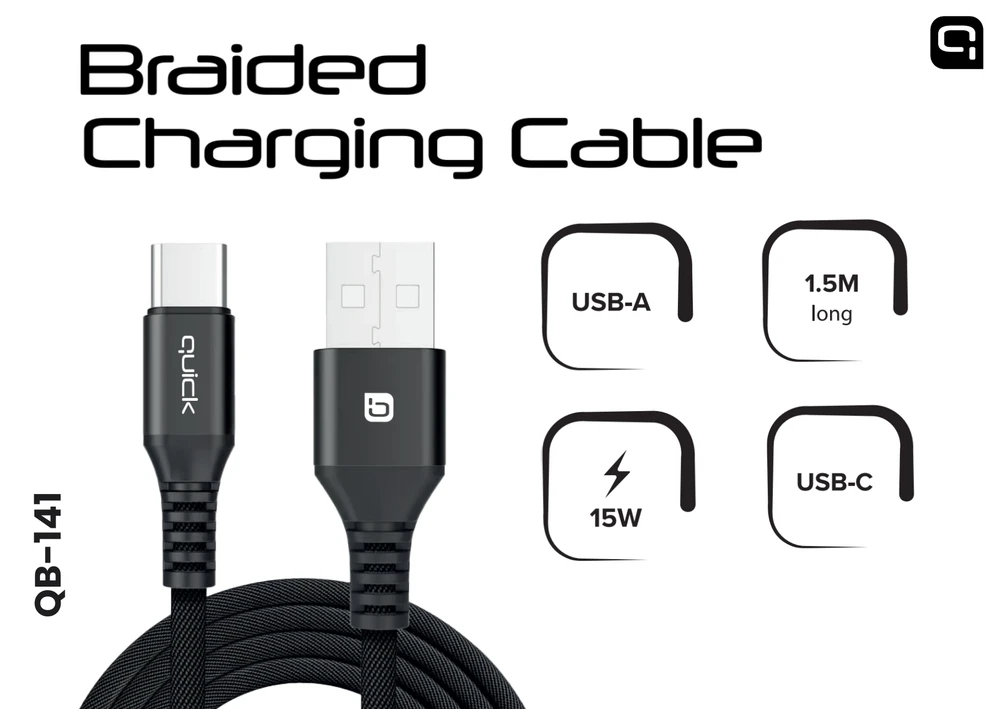 USB kabelis Quick USB-A - USB-C 1,5 m raudonas (4752168141281)