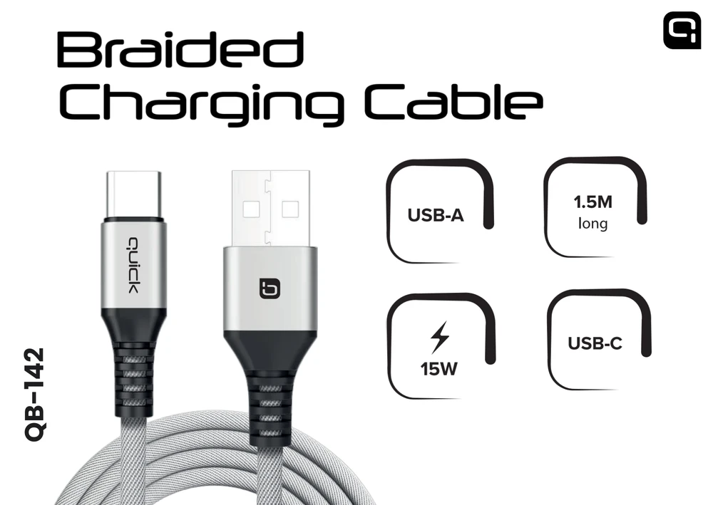 USB kabelis Quick USB-A - USB-C 1,5 m pilkas (4752168141298)