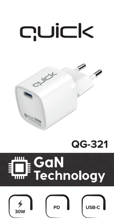 Quick Greitas QG-321 GaN USB-C įkroviklis 30 W