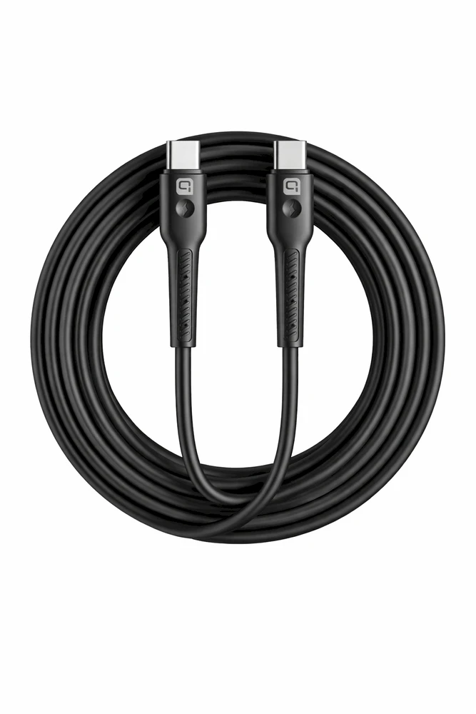 „Quik Accessories QK-1011“ minkštas silikoninis 60 W įkrovimo ir duomenų kabelis, USB-C į USB-C, 1 m