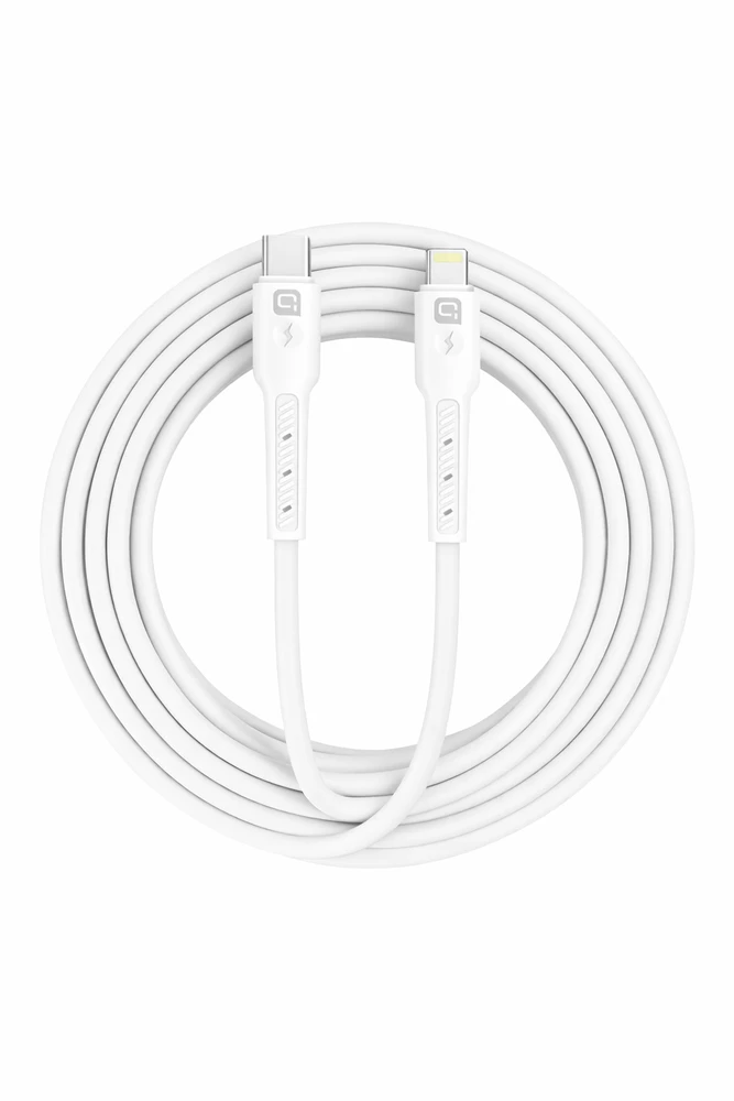 „Quik Accessories QK-1022“ minkštas silikoninis 27 W įkrovimo ir duomenų kabelis, USB-C–Lightning, 1 m