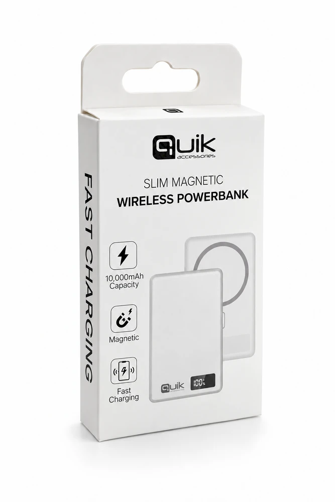 Quik Priedai QP-840 Plonas magnetinis belaidis išorinis akumuliatorius 10.000mAh